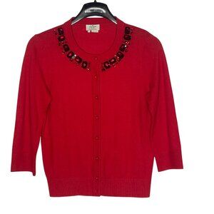 Kate Spade Gem Collar Cardigan Sz SM Wool Blend Valentine Holiday Festive Jewel